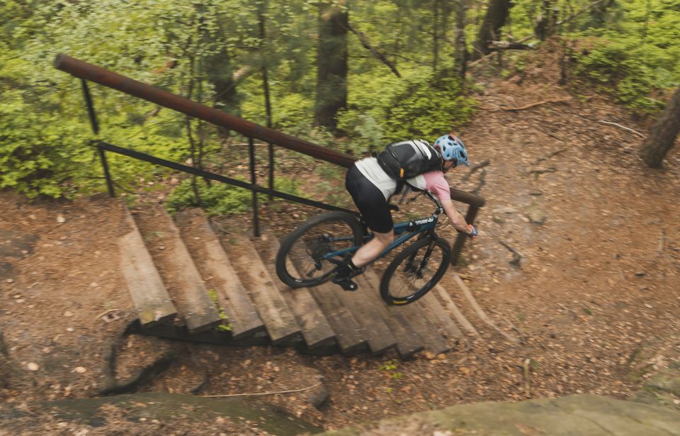 From Prague: E-Mountain Biking Trip to the Bohemian Paradise - First big scenery: the Trosky Castle break after ~10 km