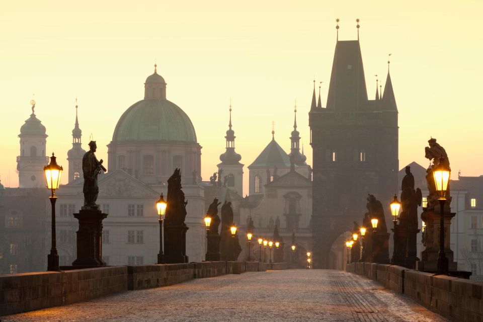 Prague: City Tour in Full - Plague Column, St. Nicholas Church Domes, and the Approach to Charles Bridge