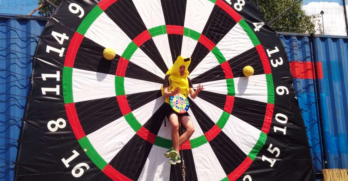 Prague : Giant Foot Darts and Giant Beer Pong Game - Option 2: giant foot darts with bachelor prank (1 hour, 1 drink)